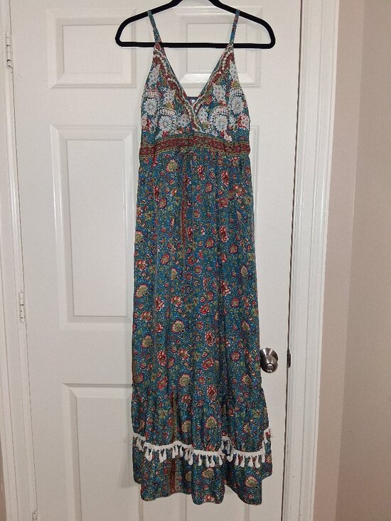 Boho Floral Maxi Dress – Made in India – Art Silk Blend – Size M/L (Adjustable F - Picture 2 of 5